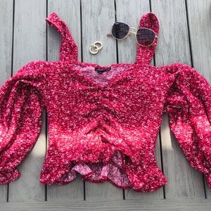 Red Floral Off The Shoulder Top